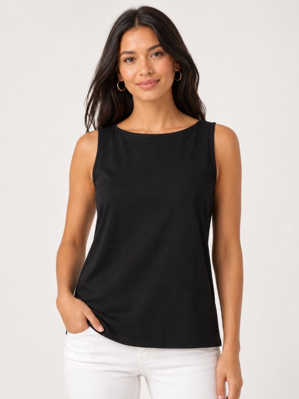 Sleeveless Medium Black Tank Top Tahari Stretch Knit Career Casual Minimalist